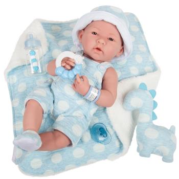 JC Toys/Berenguer - JC Toys, La Newborn All-Vinyl Real Boy 15 in Baby Doll-Blue with White Polka Dots